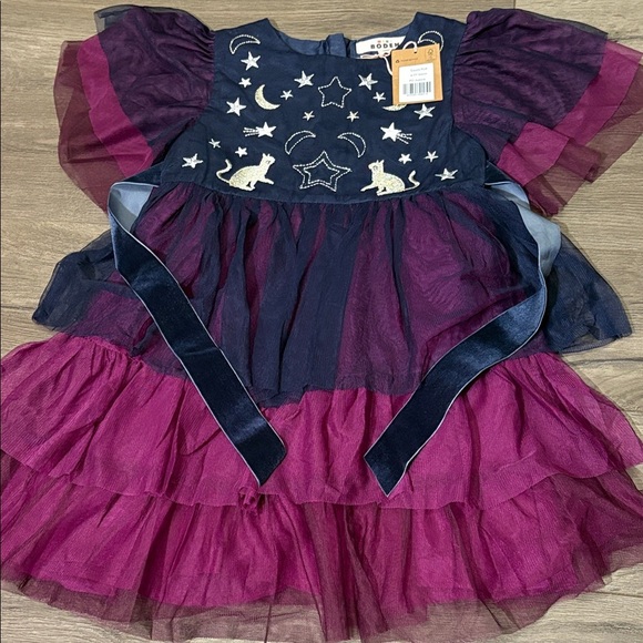 Mini Boden Witchy Navy and Purple Embroidered Dress - Picture 6 of 7